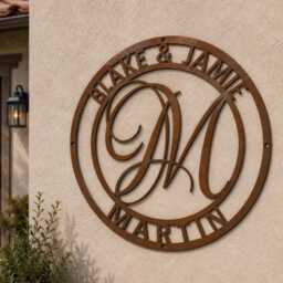 Custom Metal Monogram Wedding Gift Dad Christmas Hubby Present Grandparent Anniversary Wall Art Front Door Hanging Sign Personalized Initial - thumbnail 3