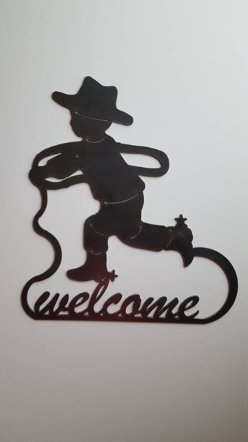 Cowboy Welcome Sign. Metal Wall Art. Roping. Ranch Decor. Home - image 1