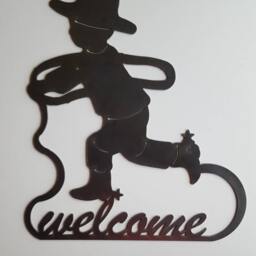Cowboy Welcome Sign. Metal Wall Art. Roping. Ranch Decor. Home - thumbnail 2