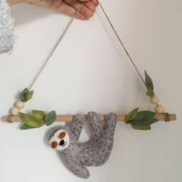 Felt Sloth Wall Hanging, Hanging Decor, Nursery Ideas, Safari Theme Bedroom Kids Room Baby Shower Gift - thumbnail 3
