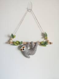 Felt Sloth Wall Hanging, Hanging Decor, Nursery Ideas, Safari Theme Bedroom Kids Room Baby Shower Gift - thumbnail 1