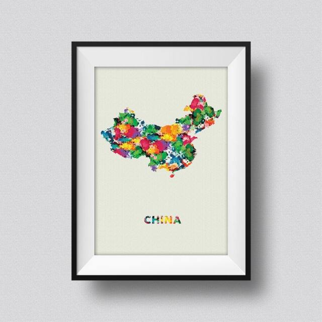 China Watercolor Map Art Print Ink Splash Poster Canvas