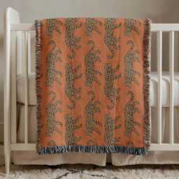 Cotton Woven Blanket, Leopard Parade, Rust Orange, Jungle Cat Decor, Cheetah Throw, Safari Theme, Animal Print, Gift For Her, Fringe Throw - thumbnail 3