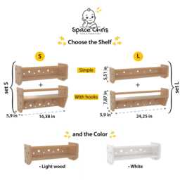 Natural Toddler Shelf For Toys & Books - Montessori Wooden Wall With Star Hooks Kids Clothes Rack Floating Nursery Room Organizer - thumbnail 2