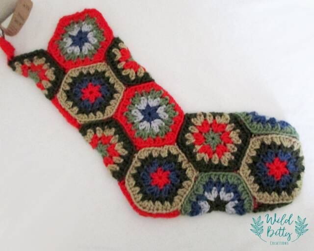 Vintage Style Christmas Stocking - Retro Granny Hexagon - image 1