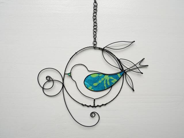 Swallow Bird On A Branch Made Of Annealed Wire, Dove, Wall Hanging Decoration, Decorative With Fabric & Cardboard, Wire