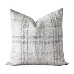 Woven Plaid Pillow Cover With Gray Beige & Brown Tones - Soft Boucle Texture Neutral Modern Home D??cor Accent Baker - thumbnail 1