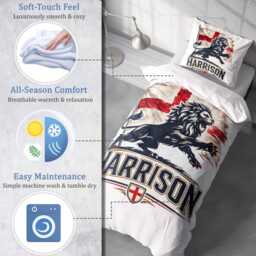 Personalised Name England Flag Single Duvet Cover Lion Silhouette Football Supporter Bedding St Georges Cross Sports Fan Bedroom Decor Gift - thumbnail 2