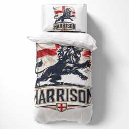 Personalised Name England Flag Single Duvet Cover Lion Silhouette Football Supporter Bedding St Georges Cross Sports Fan Bedroom Decor Gift