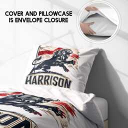 Personalised Name England Flag Single Duvet Cover Lion Silhouette Football Supporter Bedding St Georges Cross Sports Fan Bedroom Decor Gift - thumbnail 3