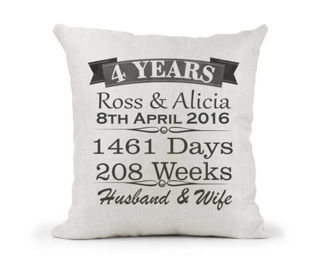Personalised 4Th Anniversary Cream Canvas Cushion, Scatter Home Decor, Wedding, 4 Years, Husband Wife, Friends, Days Weeks - image 1