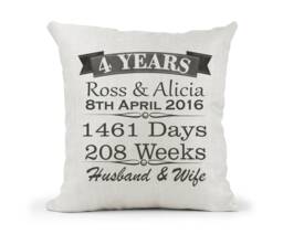 Personalised 4Th Anniversary Cream Canvas Cushion, Scatter Home Decor, Wedding, 4 Years, Husband Wife, Friends, Days Weeks - thumbnail 1