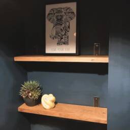 Extra Narrow Entryway Radiator Shelf Cover, Bathroom 10cm With L Brackets, Custom Size, Reclaimed Solid Wood, Brick Masonry Wall - thumbnail 3