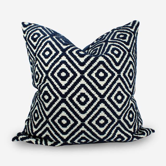 Navy Blue Geometric Jacquard Pillow Cover Boho Throw Cushion - image 1
