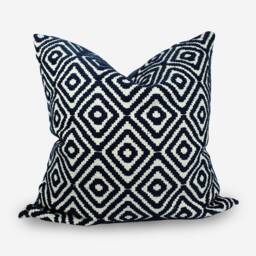 Navy Blue Geometric Jacquard Pillow Cover Boho Throw Cushion - thumbnail 1