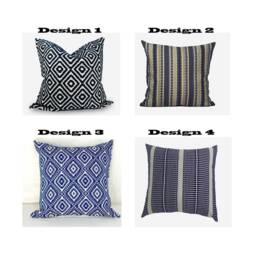 Navy Blue Geometric Jacquard Pillow Cover Boho Throw Cushion - thumbnail 2