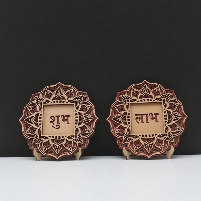 Subh Labh Wood Wall Decor Art Spiritual Gift Diwali Hanging Temple D??cor Wooden Craft Religious Hindu Shubh - image 1