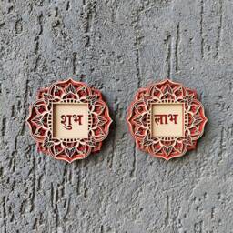 Subh Labh Wood Wall Decor Art Spiritual Gift Diwali Hanging Temple D??cor Wooden Craft Religious Hindu Shubh - thumbnail 3