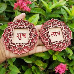 Subh Labh Wood Wall Decor Art Spiritual Gift Diwali Hanging Temple D??cor Wooden Craft Religious Hindu Shubh - thumbnail 2