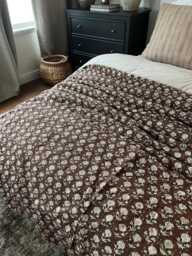 Handmade Brown Floral Kantha Quilt - Indian Cotton Bedspread Throw - thumbnail 1