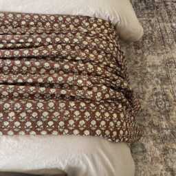 Handmade Brown Floral Kantha Quilt - Indian Cotton Bedspread Throw - thumbnail 2