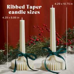 Tall Ribbed Taper Candle Modern Unscented Eco-Friendly Wax - thumbnail 2