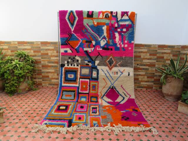 Rug Moroccan Vintage-Wool Rug - Rainbow Rugs-Vintage Fabric Scraps-Fall Rugs - Azilal Gray - image 1