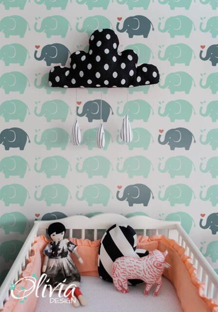 Elephant Wall Decal Self Adhesive Kids Room Wallpaper - Peel & Stick Removable Vinyl Nursery Olb_034 - image 1