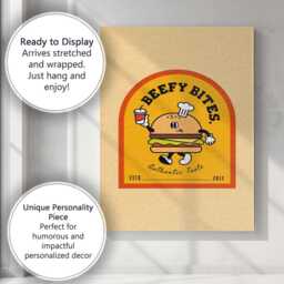 Cute Cartoon Burger Fast Food Mascot Retro Illustration Canvas Wall Art Print Decor Picture Ready To Hang - thumbnail 3