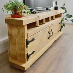 Rustic Solid Wood Corner Tv Cabinet, Farmhouse Media Console - thumbnail 2