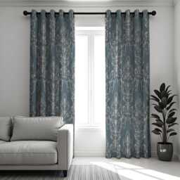 Blue Beige Damask Curtains, Farmhouse Pattern Drapes, Timeless Style Custom Size Window Panels For Living Room Or Bedroom - thumbnail 2