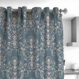 Blue Beige Damask Curtains, Farmhouse Pattern Drapes, Timeless Style Custom Size Window Panels For Living Room Or Bedroom - thumbnail 3