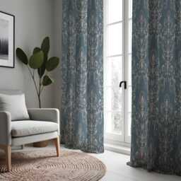 Blue Beige Damask Curtains, Farmhouse Pattern Drapes, Timeless Style Custom Size Window Panels For Living Room Or Bedroom - thumbnail 4
