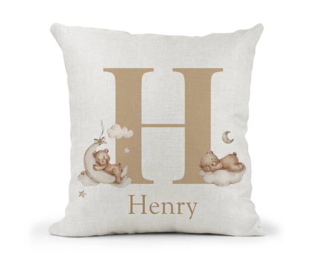 Personalised Teddy Bear Baby, Children's Nursery Bedroom Cream Cushion.. Baby Girl Birth Details Gift.. New Keepsake.. Cute Bear - image 1