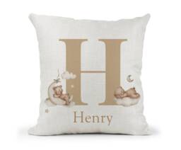 Personalised Teddy Bear Baby, Children's Nursery Bedroom Cream Cushion.. Baby Girl Birth Details Gift.. New Keepsake.. Cute Bear - thumbnail 1