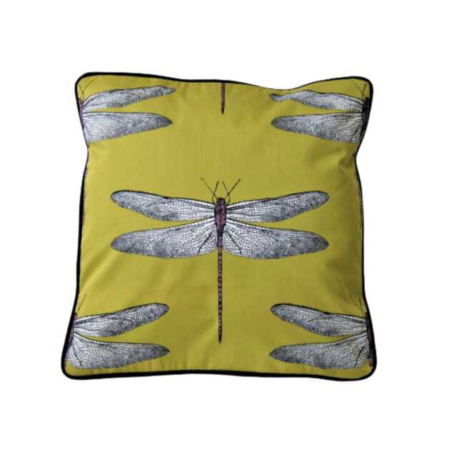 Dragonfly Cotton Cushion Cover Harlequin Demoiselle Chartreuse Pillow - image 1