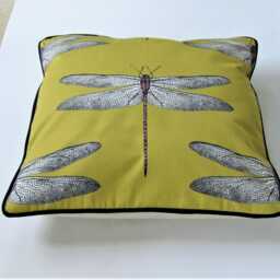 Dragonfly Cotton Cushion Cover Harlequin Demoiselle Chartreuse Pillow - thumbnail 2