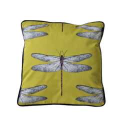 Dragonfly Cotton Cushion Cover Harlequin Demoiselle Chartreuse Pillow - thumbnail 1
