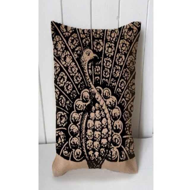 Peacock Vintage - Lumbar Cushion Fabric Panel Or Case Or With Filling Rustic Natural Jute Burlap Hessian