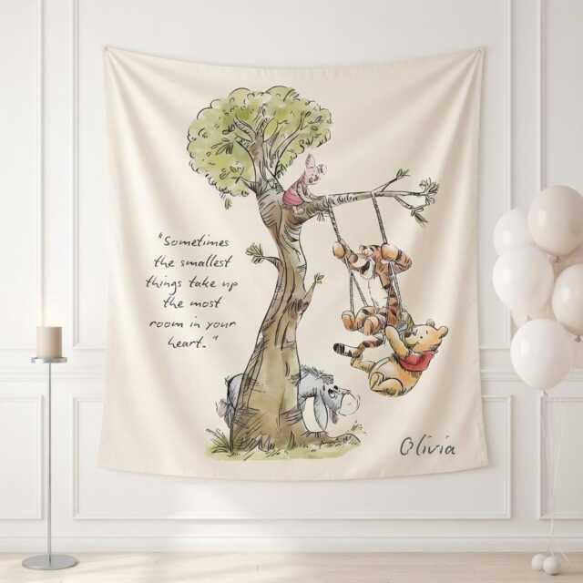 Winnie The Pooh Wall Tapestry - Nursery Boho Decor, Hundred Acre Wood Hanging, Bear Baby Room, Kids Bedroom - image 1