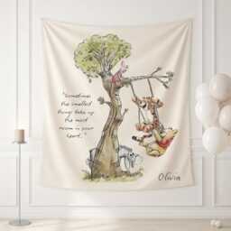 Winnie The Pooh Wall Tapestry - Nursery Boho Decor, Hundred Acre Wood Hanging, Bear Baby Room, Kids Bedroom - thumbnail 1