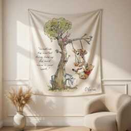 Winnie The Pooh Wall Tapestry - Nursery Boho Decor, Hundred Acre Wood Hanging, Bear Baby Room, Kids Bedroom - thumbnail 2