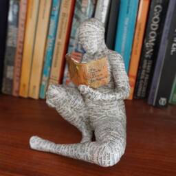 Reading Woman, Paper Mache, Bookshelf Decor, Bookish Gift - thumbnail 3