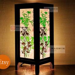 Asian Oriental Green Bamboo Japanese Lamp Zen Bedside Floor Table Paper Light Shades Bedroom Home Decor Living Room - thumbnail 2
