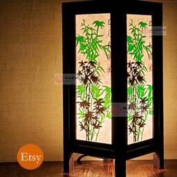 Asian Oriental Green Bamboo Japanese Lamp Zen Bedside Floor Table Paper Light Shades Bedroom Home Decor Living Room - thumbnail 3