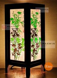 Asian Oriental Green Bamboo Japanese Lamp Zen Bedside Floor Table Paper Light Shades Bedroom Home Decor Living Room
