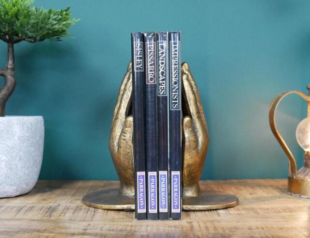 Golden Hand Bookends - Metal Book Weights Home Accessories Quirky Gift Themed Tidy Ornaments - image 1