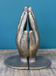 Golden Hand Bookends - Metal Book Weights Home Accessories Quirky Gift Themed Tidy Ornaments - thumbnail 3