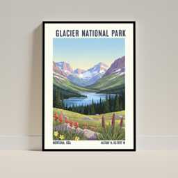 Glacier National Park Montana Poster - Usa Travel Art Print Illustration America - thumbnail 1