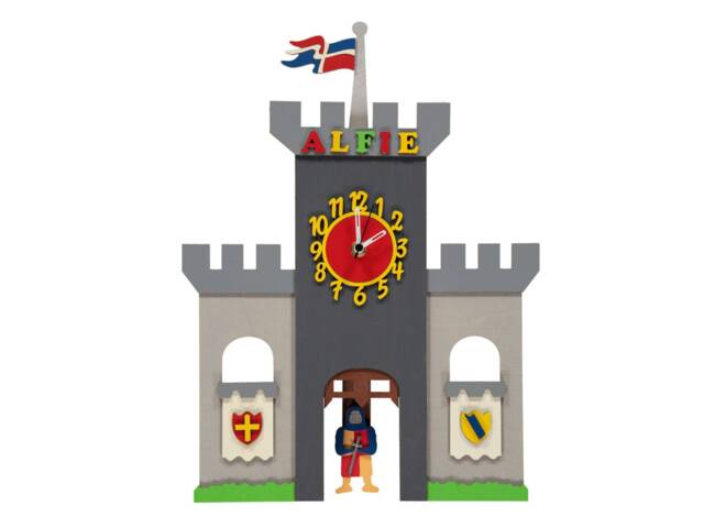 Knights Castle Personalised Wooden Pendulum Children's Clock - image 1